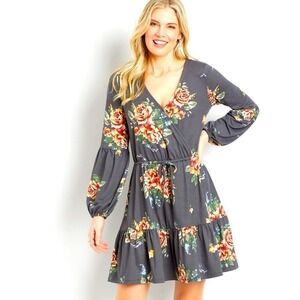 NWT‎ 3XL Maurices Gray Floral LS Dress